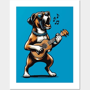 Dog Playing Guitar Singing Boxer Dog Funny Posters and Art